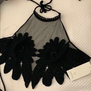 Festival black mesh and crochet crop top